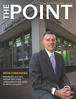 Image of the cover of The Point, the magazine for alumni and friends of Point Park University