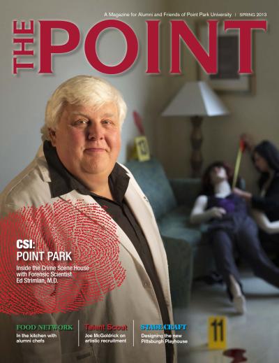 This image shows the Spring 2013 cover for The Point, Point Park University's alumni magazine. 