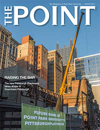 Image of the cover of The Point, the magazine for alumni and friends of Point Park University