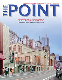 Cover image of The Point, the magazine for alumni and friends of Point Park University, for the Winter 2015 edition.