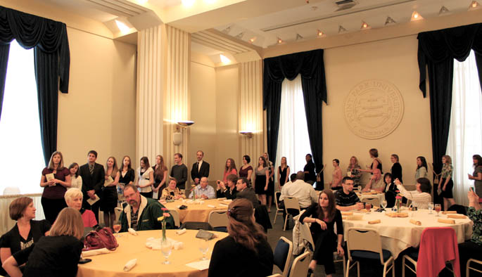 Students prepeare to be inducted into Point Park's chapter of the Alpha Chi National College Honor Society near the end of spring term, 2010. | Photo by Camelia Montoy