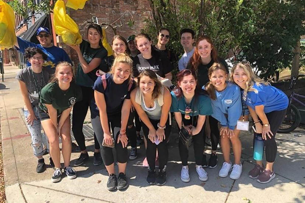 Honors students gathered for community service and picked up trash and cigarette butts to be recycled for the Pittsburgh Downtown Partnership. Submitted photo