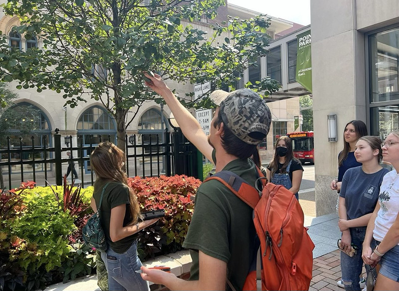 HSO students learned about the tree population around Point Park's campus with the Western Pennsylvania Conservancy. Submitted photo.