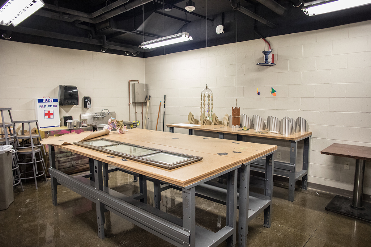 The scene shop classroom in the Pittsburgh Playhouse. Photo | Hannah Johnston