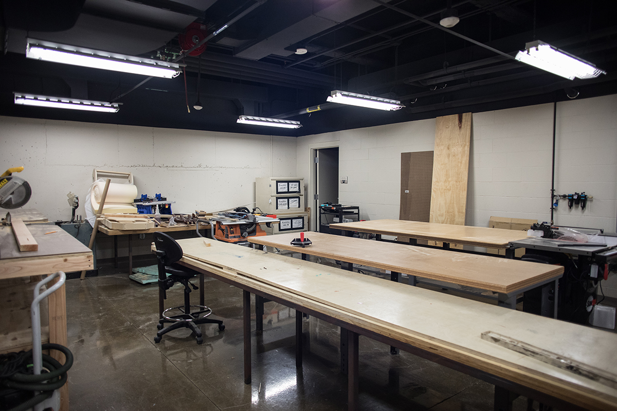 The scene shop classroom in the Pittsburgh Playhouse. Photo | Hannah Johnston