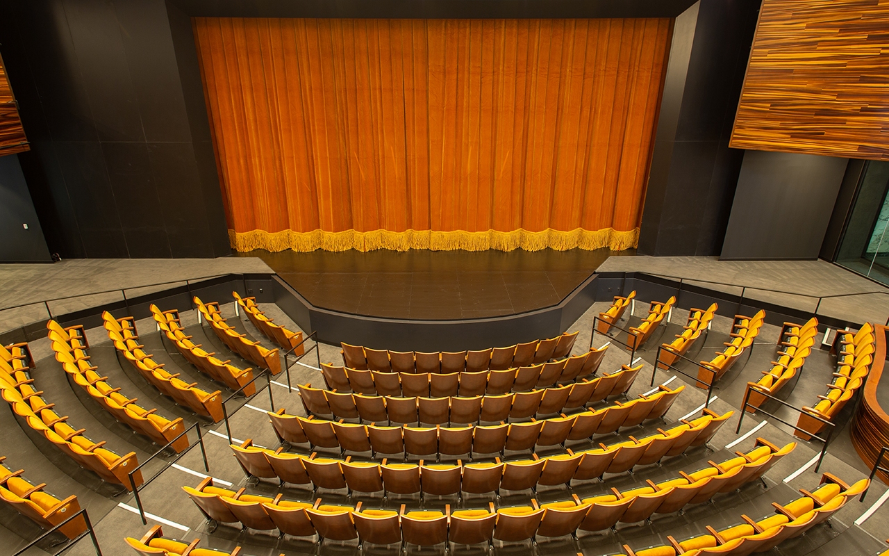 An interior photo of the PNC Theatre in Point Park's Pittsburgh Playhouse. Photo | John Altdorfer
