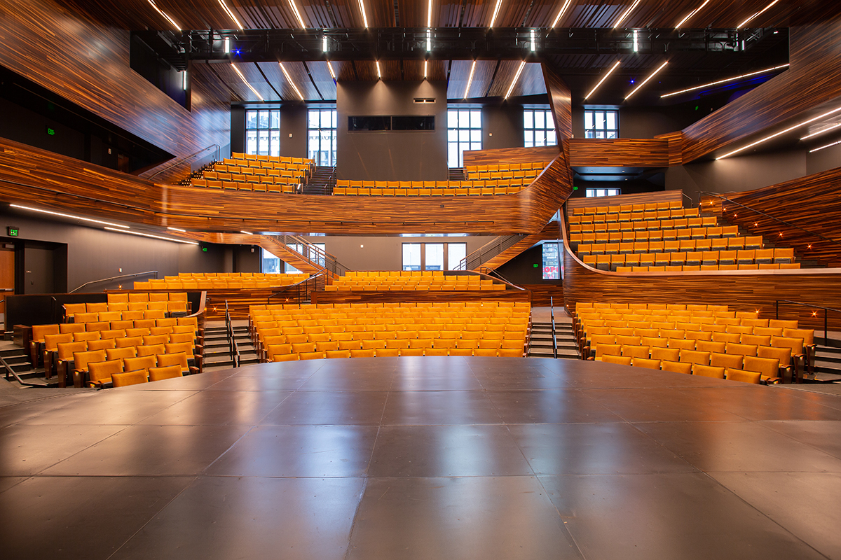 An interior photo of the PNC Theatre in Point Park's Pittsburgh Playhouse. Photo | John Altdorfer