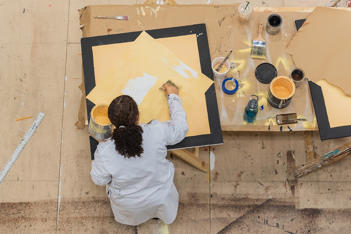 The paint deck is a large space for painting drops on the wall or floor. It is two stories, with a perch for perspective viewing. Photo | Nick Koehler 