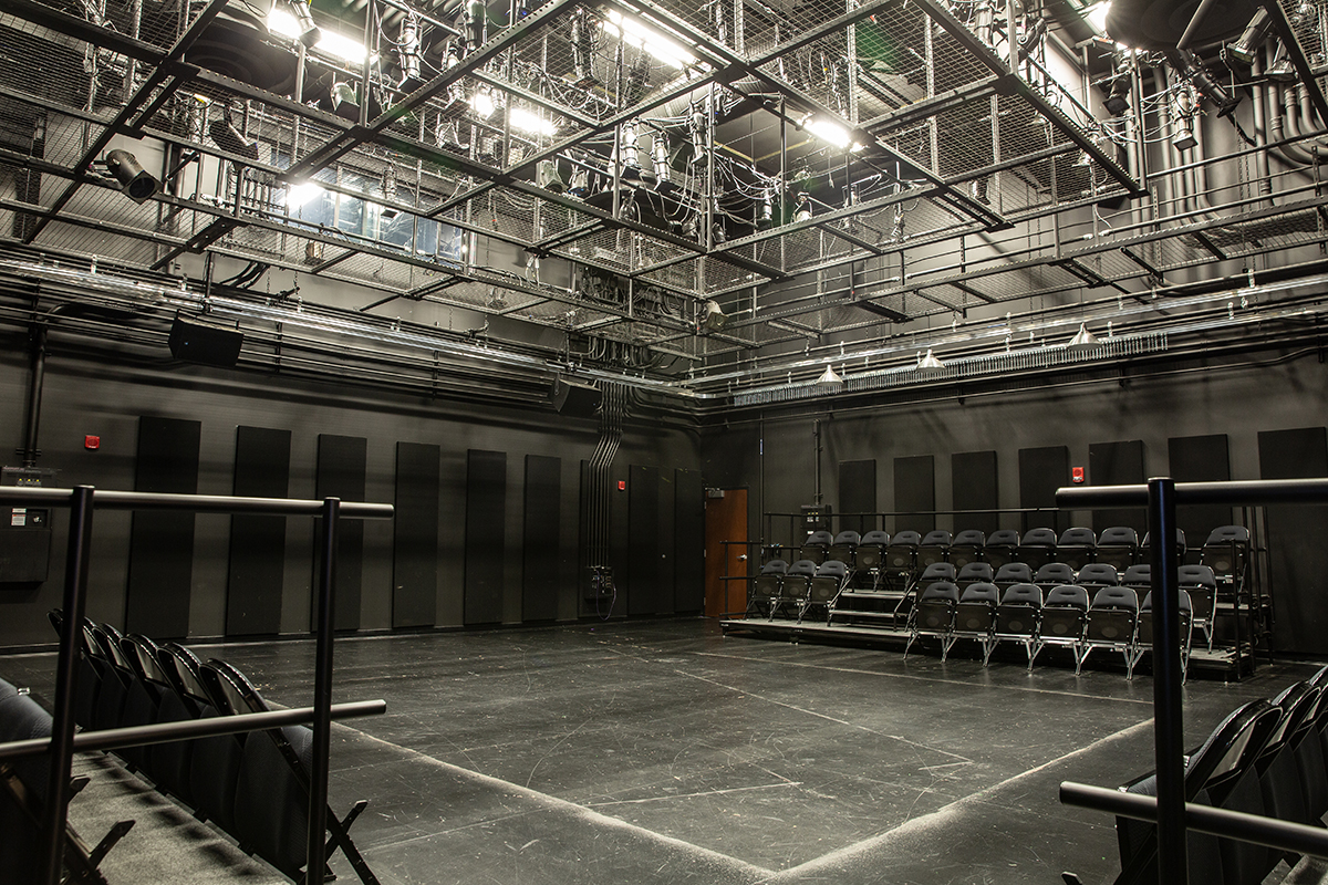 An interior photo of the Rauh Theatre in the Pittsburgh Playhouse. Photo | John Altdorfer