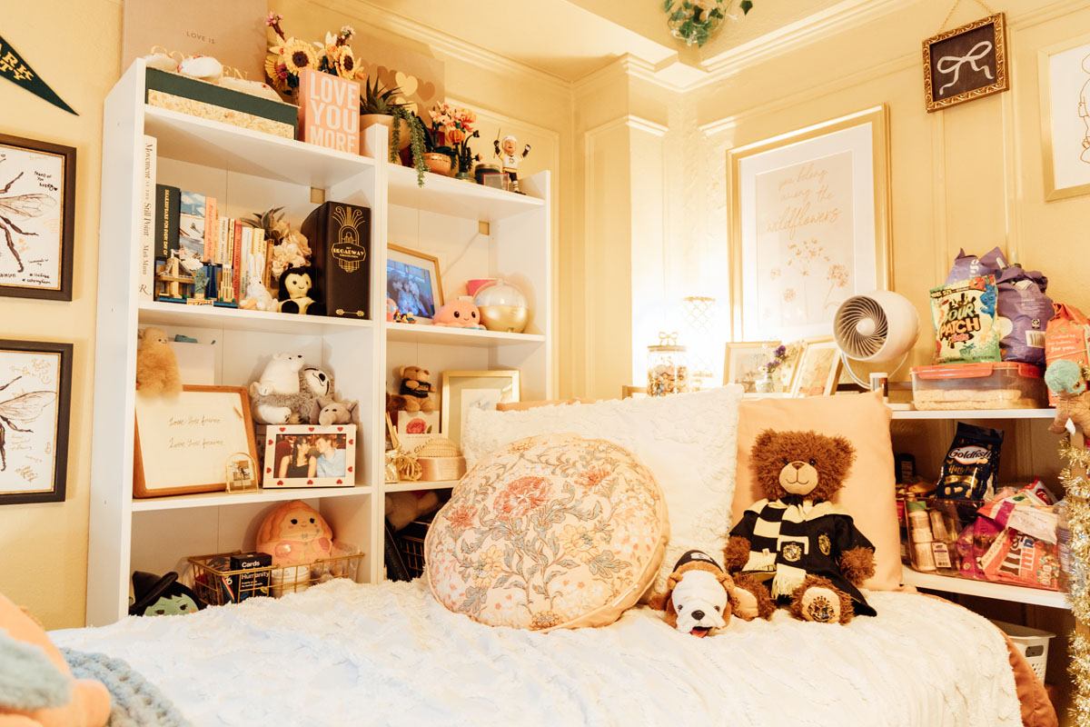  A bed in a dorm room.