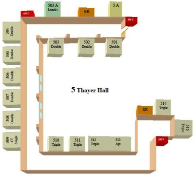 Floor plans of the fifth floor of Thayer Hall.