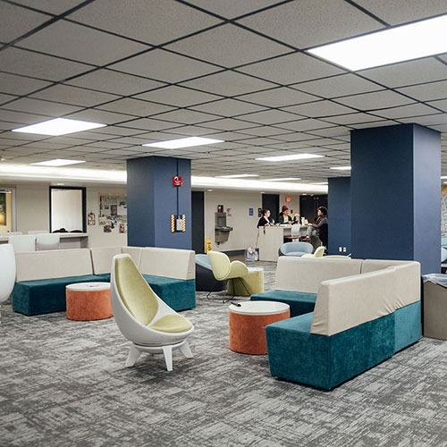 The 4th floor lounge in Lawrence Hall.